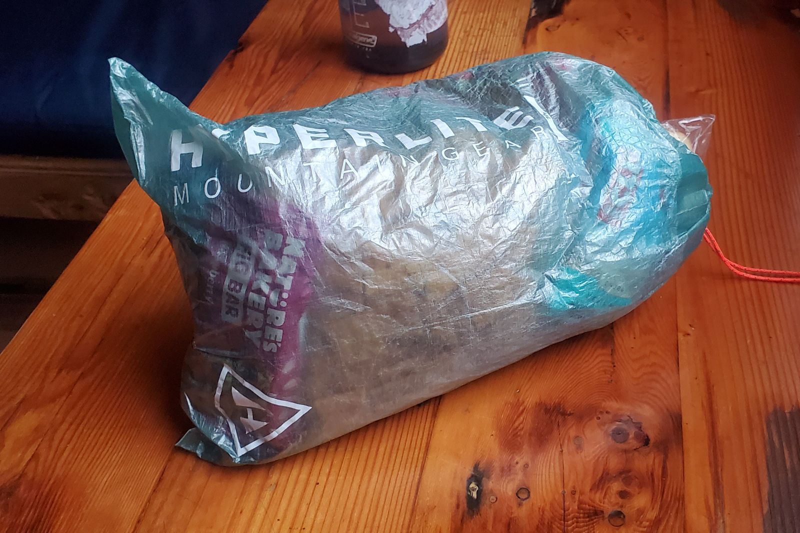 A closeup of a stuff sack